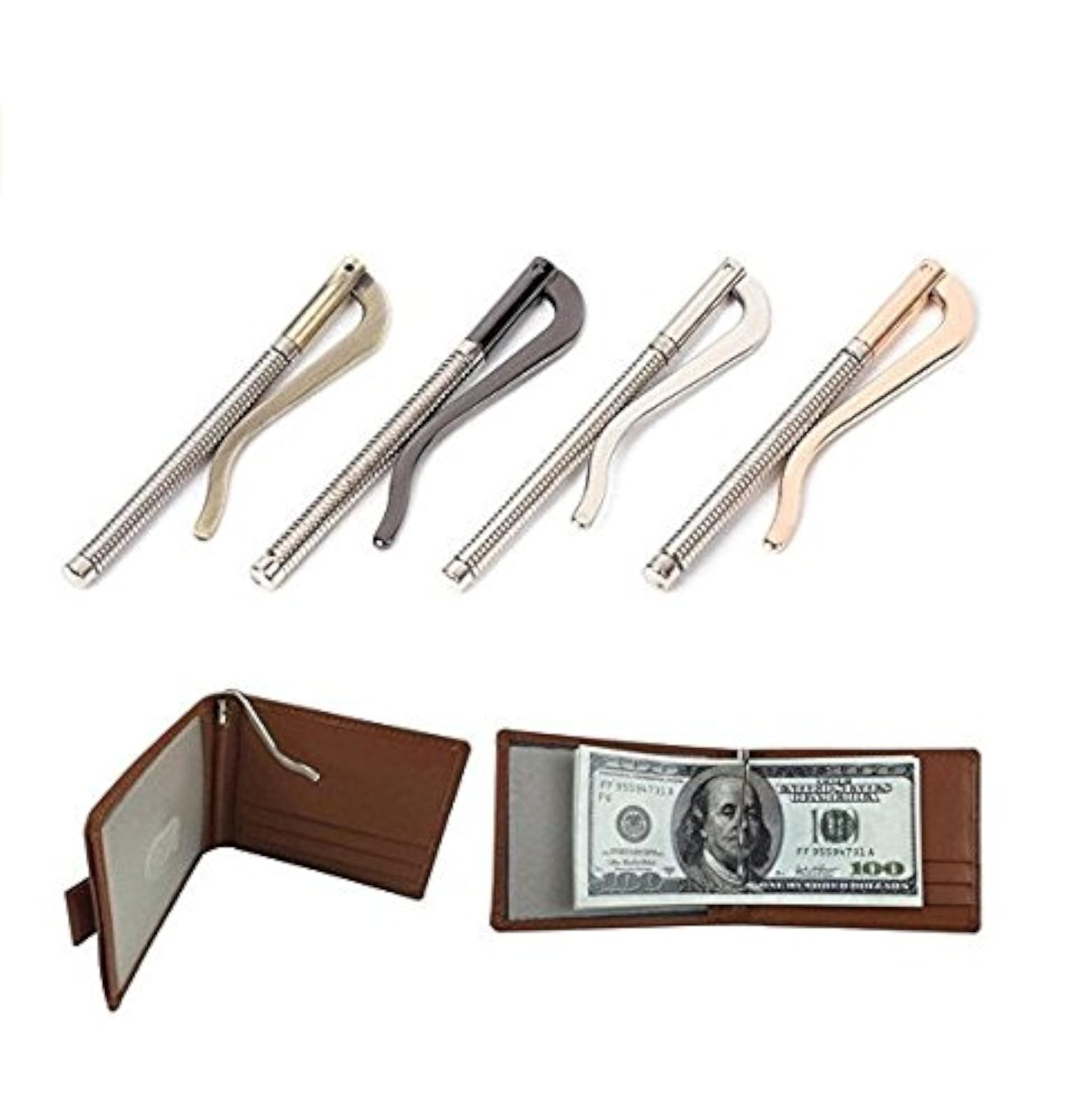 5PCS 80mm Spring Money Clip Bar for Wallet, Gold